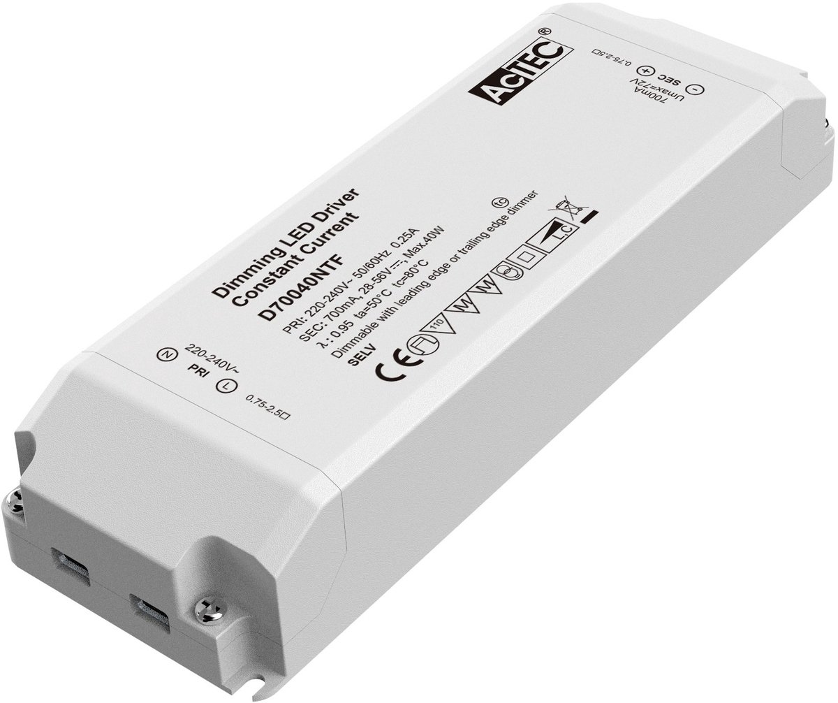 LED-driver triac dimbaar, 40 Watt, 700mA constante stroom, 220-240V wisselstroom, voor dimbare LED-armaturen en ledstrips