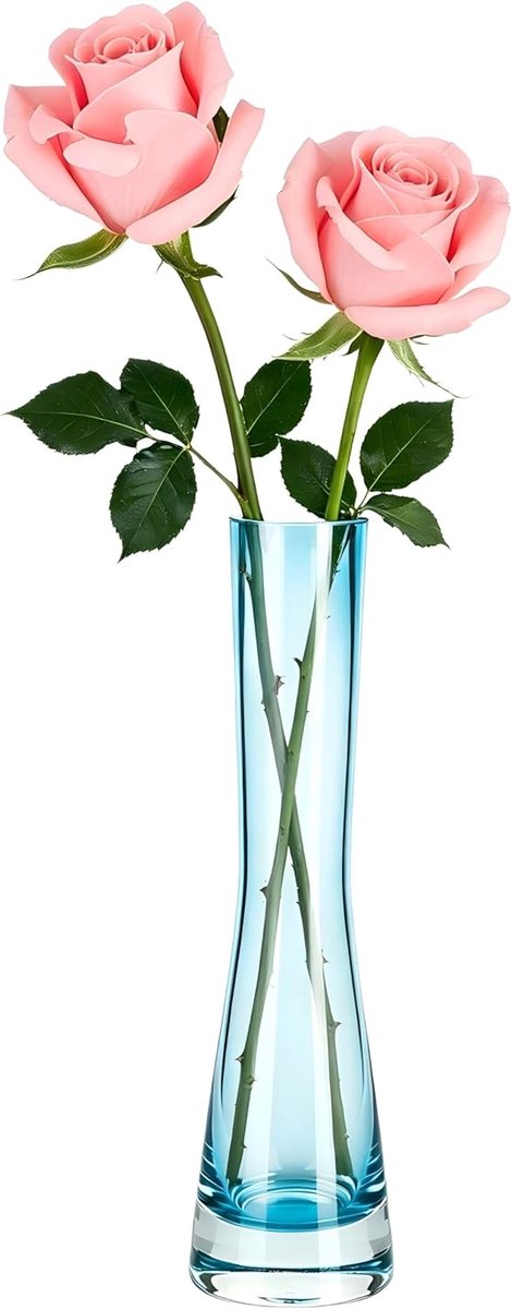 Bloemvaas handgemaakt 21 cm - transparant glas - enkele handgreep - perfect voor bruiloften - SnelShoppen