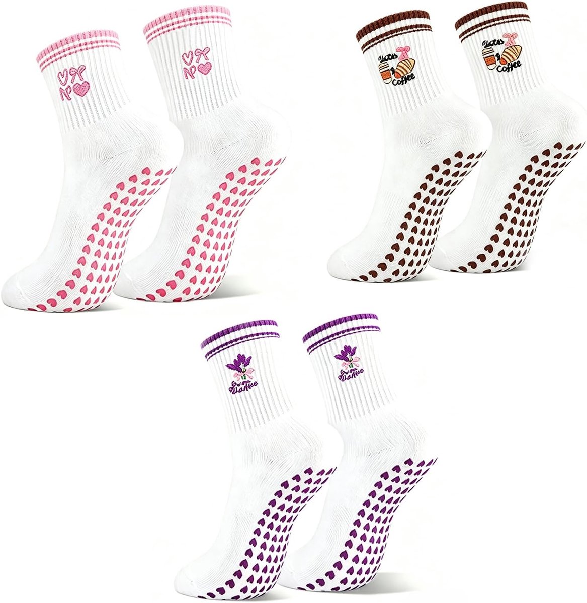 Pilatessokken met antislip - ademend katoen - borduurmotief - perfecte grip voor yoga - SnelShoppen