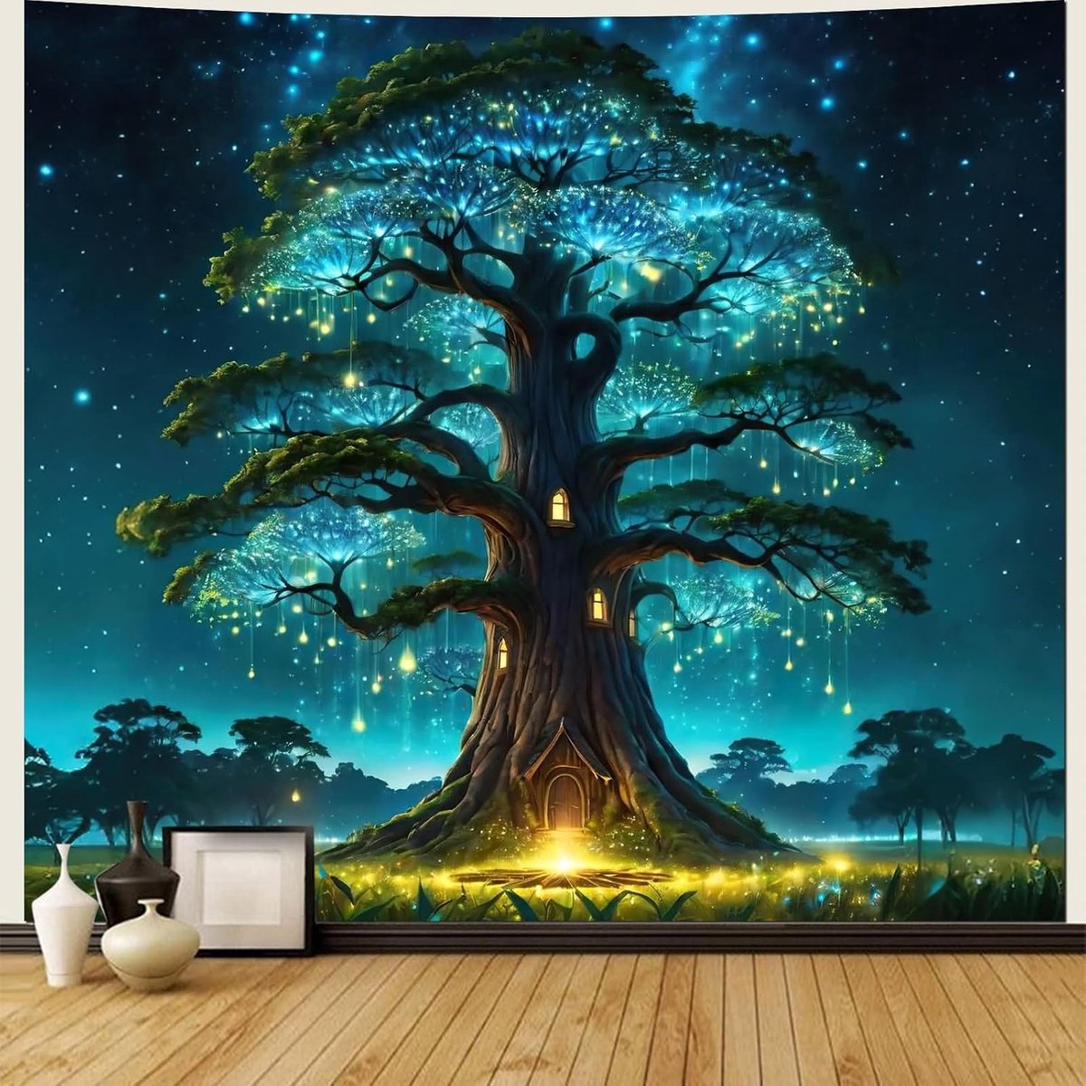 Homxi Tapestry Tree Green 350 x 256 cm, Tapestries Forest Bedroom Rug, Wall Wallpaper Green - ShopVlot