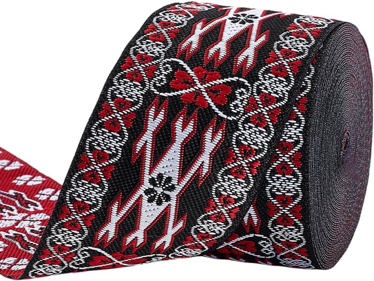 PandaHall 7 m jacquard-lint, 50 mm, geborduurd, vintage, etnisch bloemenpatroon, voor naaien, kleding, bruiloftsverpakking, fototasriemen
