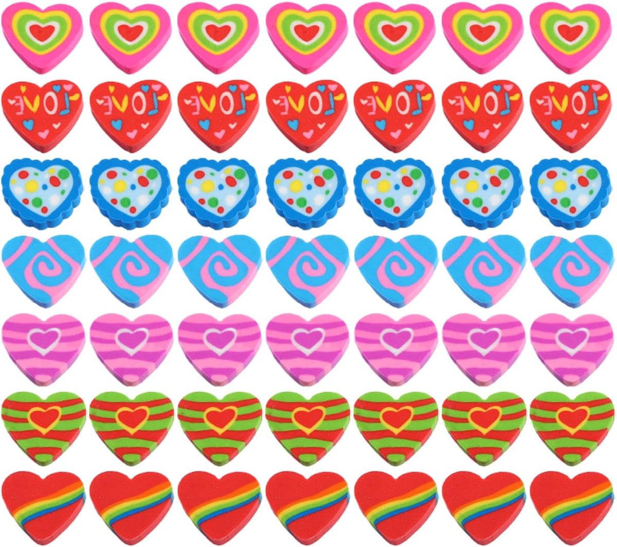 49 stuks kleurrijke hartvormige gummen, kneedgummen, kindercadeaus, schoolbenodigdheden, scholierenprijzen, thermoplastisch rubber, hart, wispapier, veelkleurig