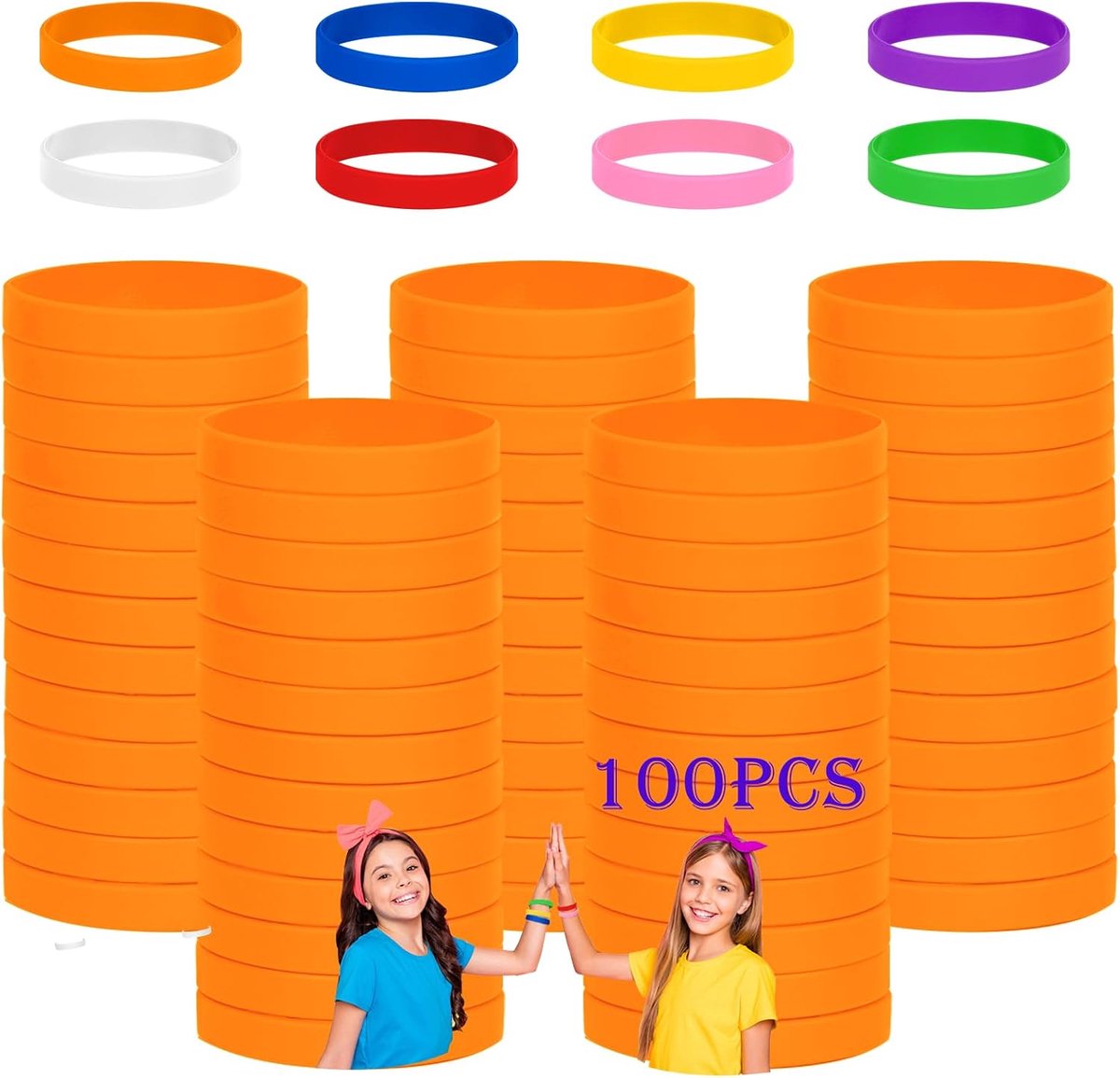 Armbanden, 100 stuks siliconen armbanden siliconen polsbanden silicone wristband lege rubberen armbanden voor school leraar team feest mannen vrouwen (Oranje, 7''-180cm-voor 8~12