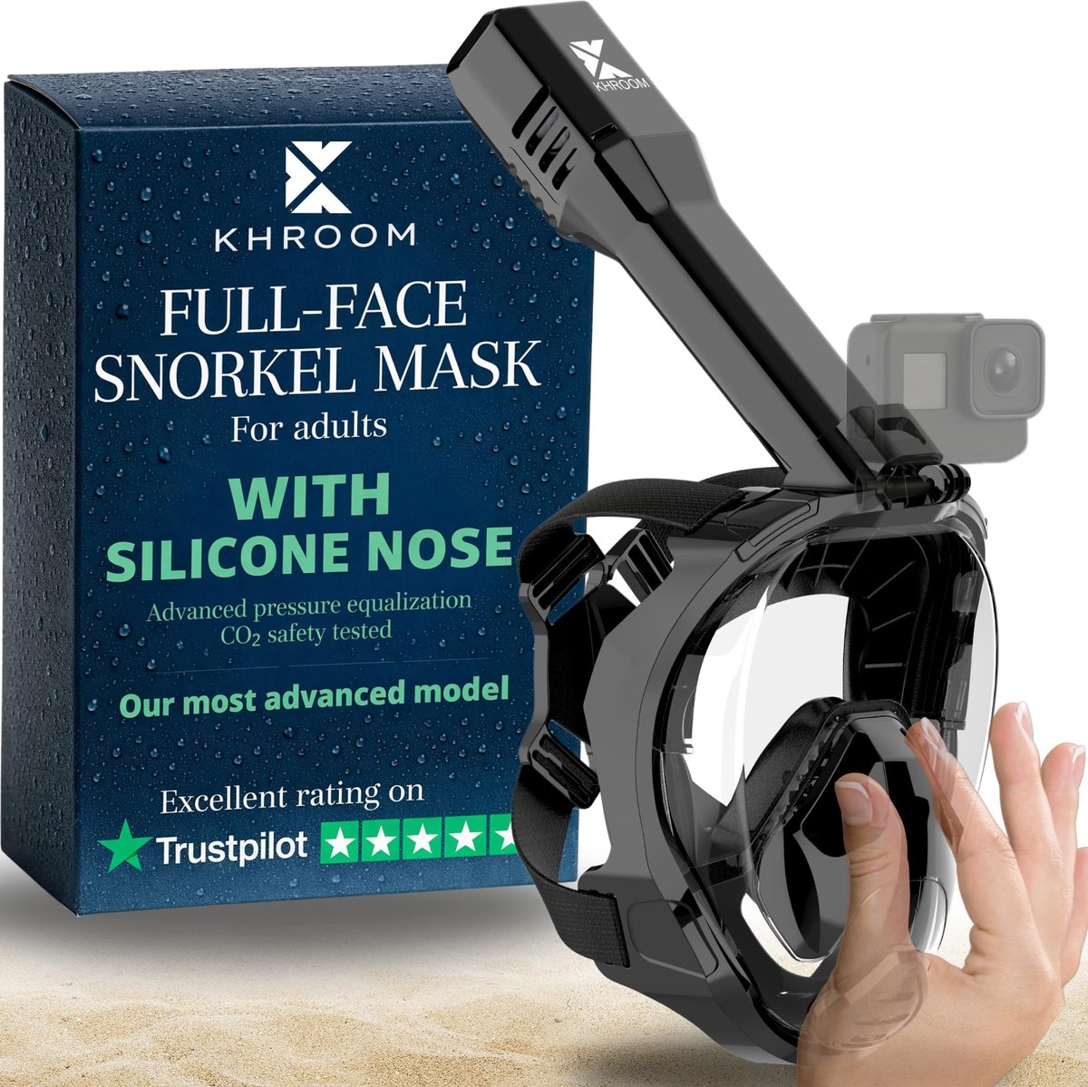 snorkelmasker L/XL - zwart - neuszak voor drukvereffening - CO2-veilig met Dry Top System - SnelShoppen