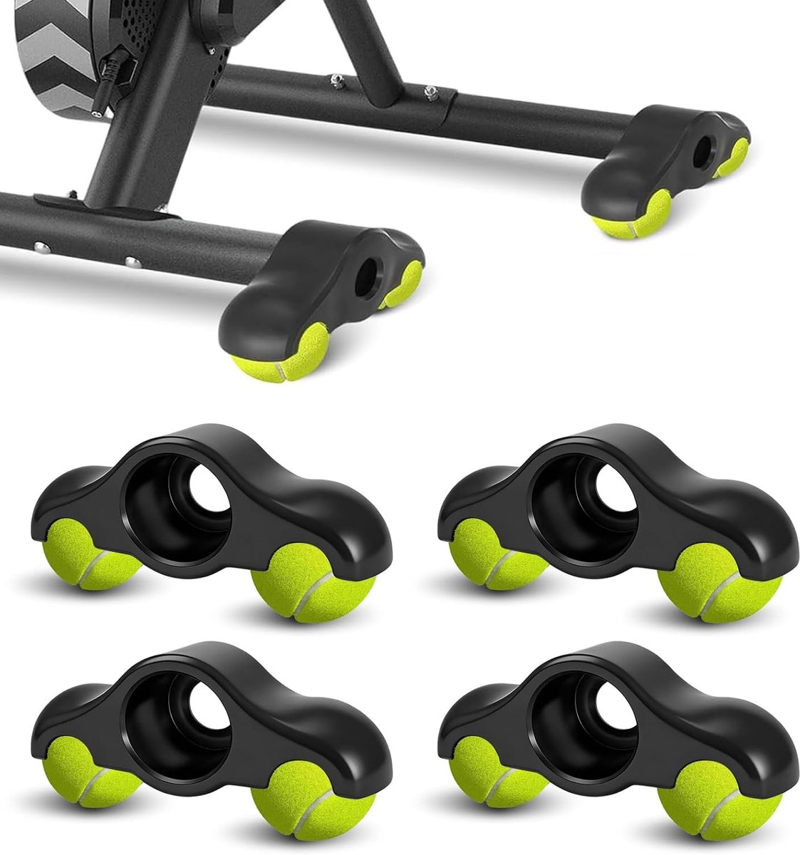 Plate Feet, 4 stuks indoor cycling snap rocker feet adapter, draagbare wipplaten-fietstrainer, tennisbalvoeten voor Wahoo Kickr Core 4 rollentrainer, met 8 tennisballen