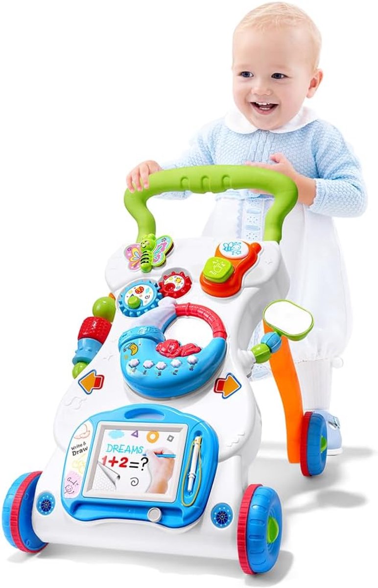 Babyloopleer, zit-staand, loophulp met muziek, babybuggy, lentecentrum, multifunctioneel educatief speelgoed voor peuters, jongens en meisjes