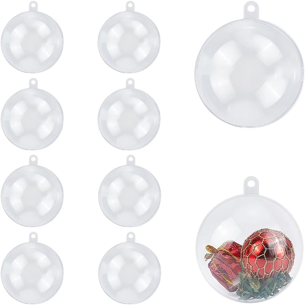 10 stuks kerst vulbare ornamenten helder vulbare bal acryl transparant 57,5 mm/2,26 inch ronde bolvormige gemonteerde hangende ornamenten voor kerstboom feest gunst geschenkverpakking decor