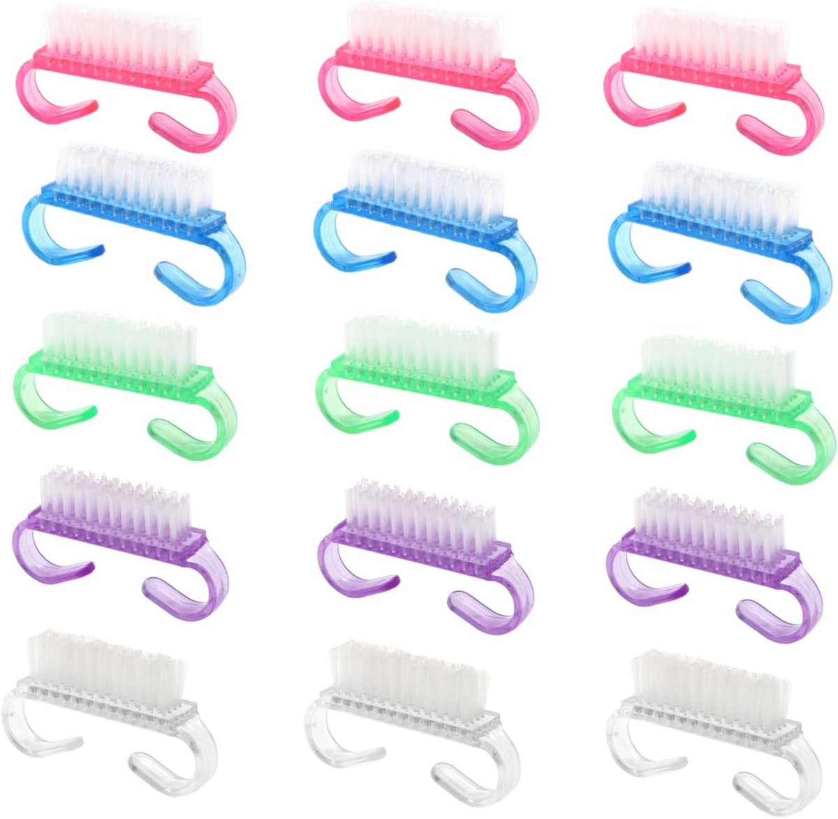 Nagelborstel, 15 stuks, reinigingsborstels met handgrepen, kunststof, reinigingsborstel, nagelborstels voor reiniging schoonmaken, handen en nagels reinigen (5 kleuren)