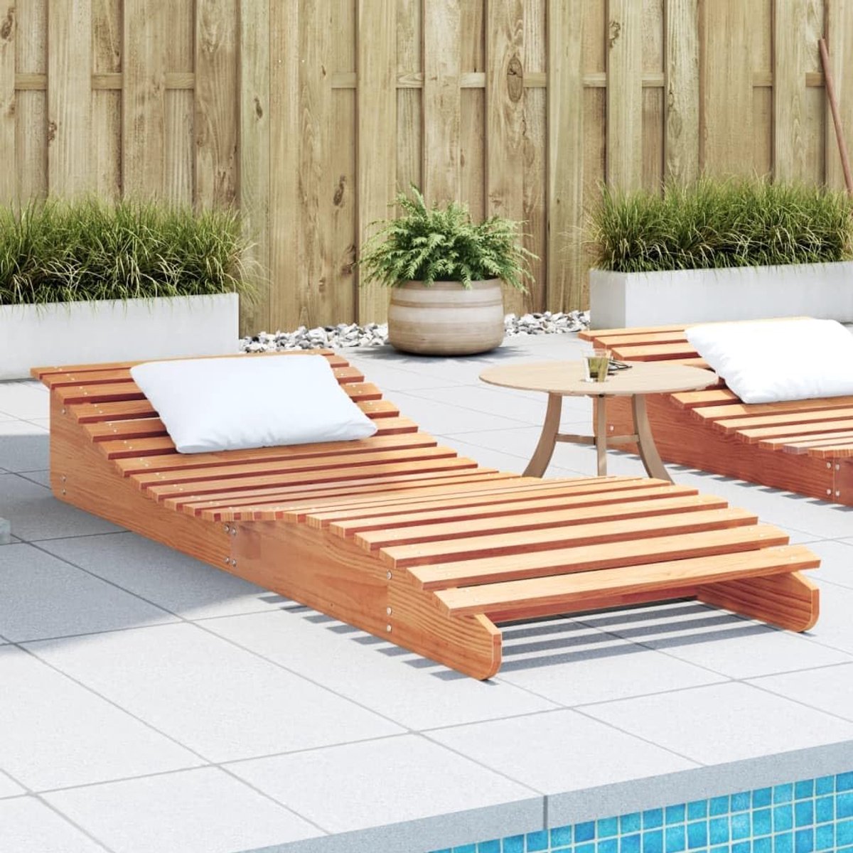 Houten zonnebed, grenen, wasbruin, 205 x 80 x 31,5 cm, voor tuin, terras, zwembad, ergonomisch S-vormig ligvlak met lattendesign voor comfort en waterafvoer
