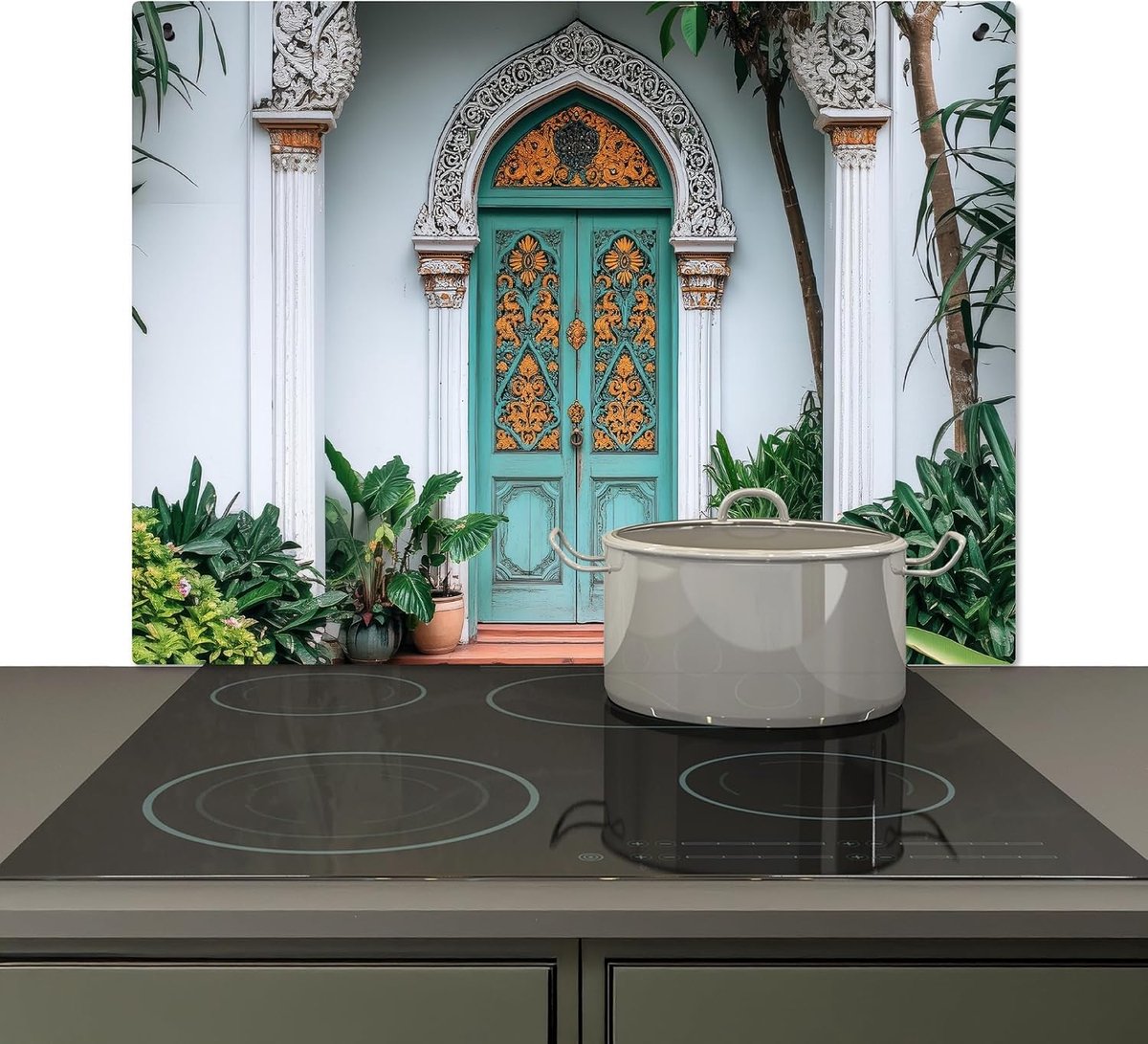 Spatscherm Keuken 52x81 cm Kookplaat Achterwand Beschermer Muur Spatwand Fornuis Aluminium Hittebestendig - Deur - Patronen - Planten