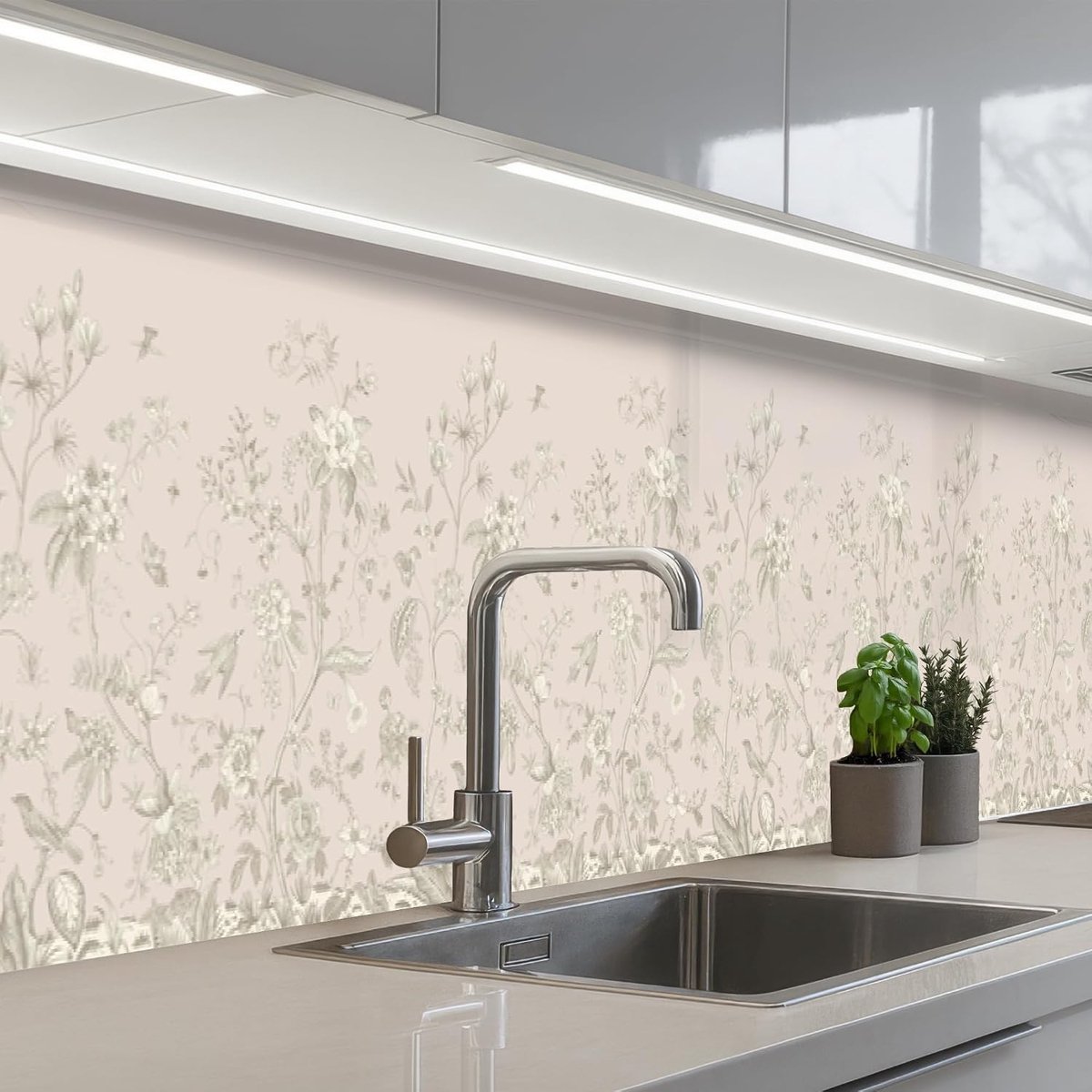 keukenachterwand 60x350 cm zelfklevend keuken decoratie accessories home kitchen spatscherm Bloemen - Beige - Botanisch - Vintage