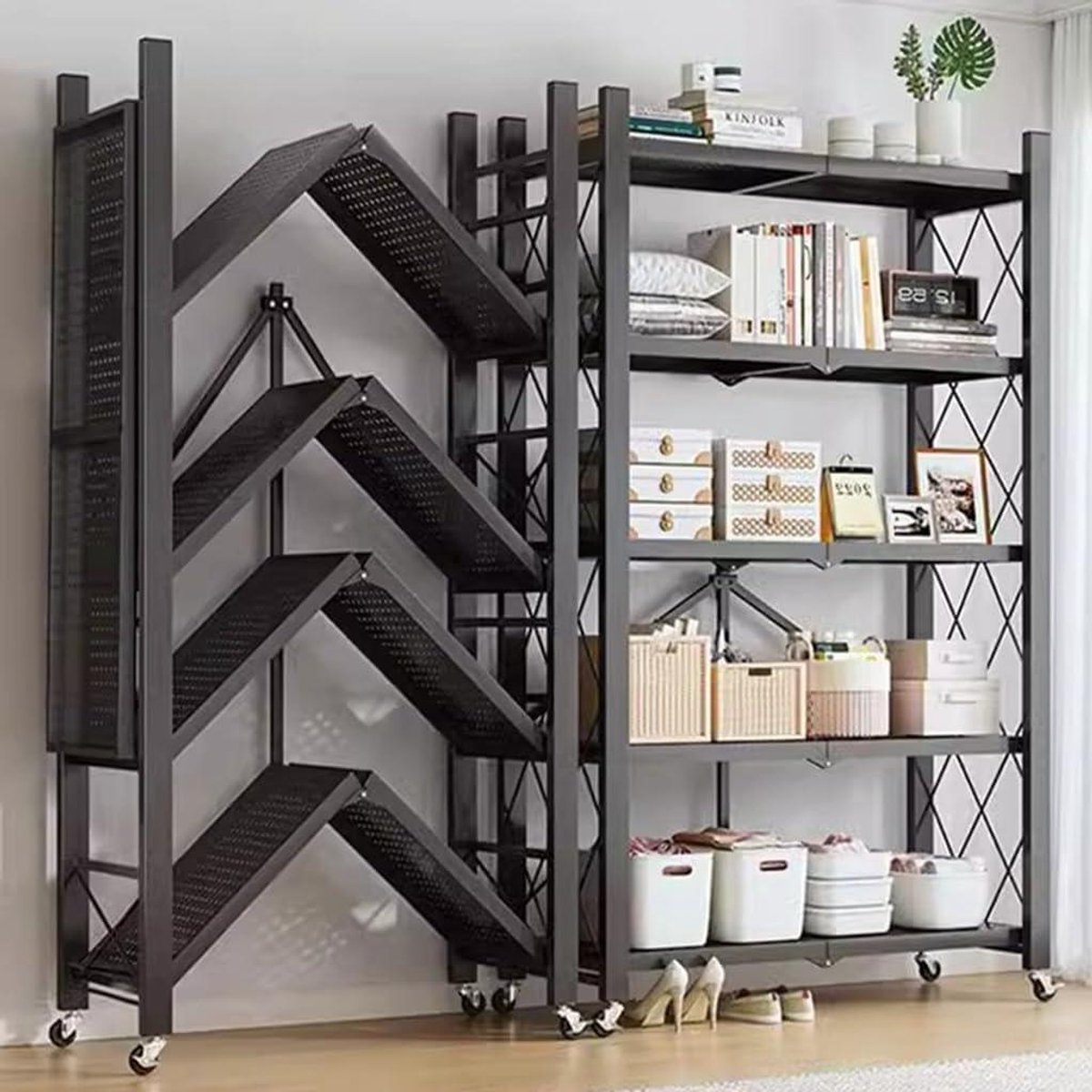 Metal Opbergrek - Opbergkast Rolbaar - Garage Opslag - Volledig Gemonteerd - 71x34x162cm - Zwart