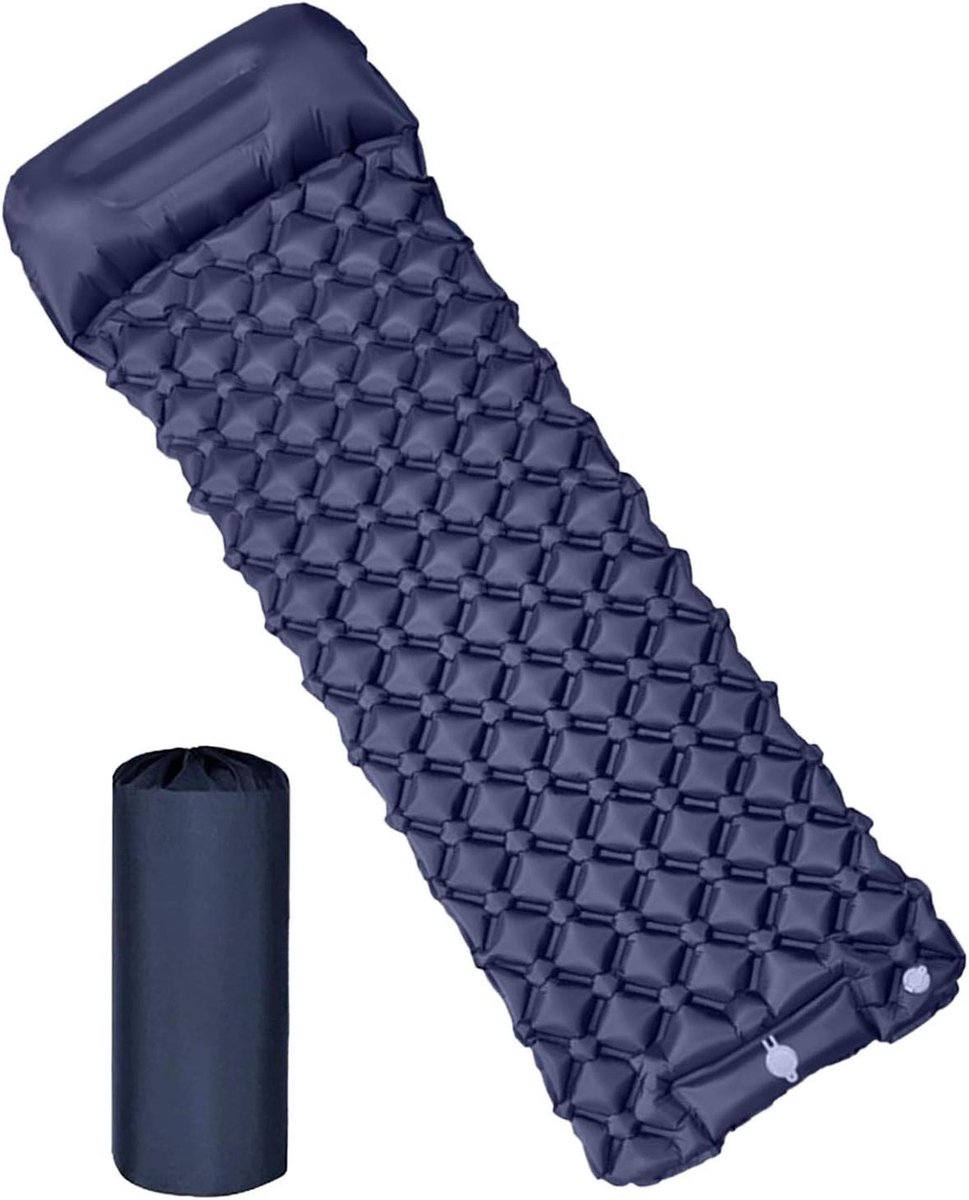 Opblaasbaar Kampeermatras - Slaapmat Kamperen - Buiten Overnachten - Geïntegreerde Pomp - 190x60cm - Marineblauw