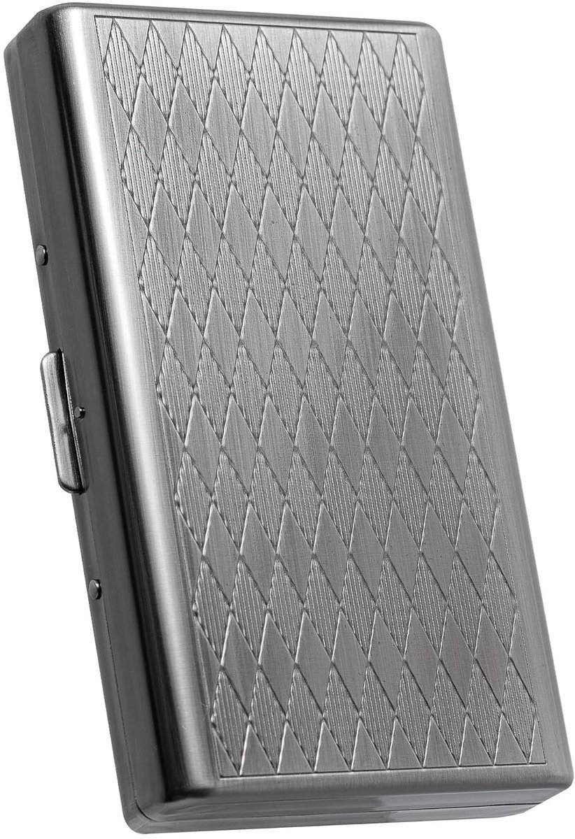 Retro metalen ruitpatroon geval, 14 capaciteit, metaal verguld antiek zilver, dubbelzijdig, bankkaart geval, Cash Box (100mm King Size) (antiek zilver)