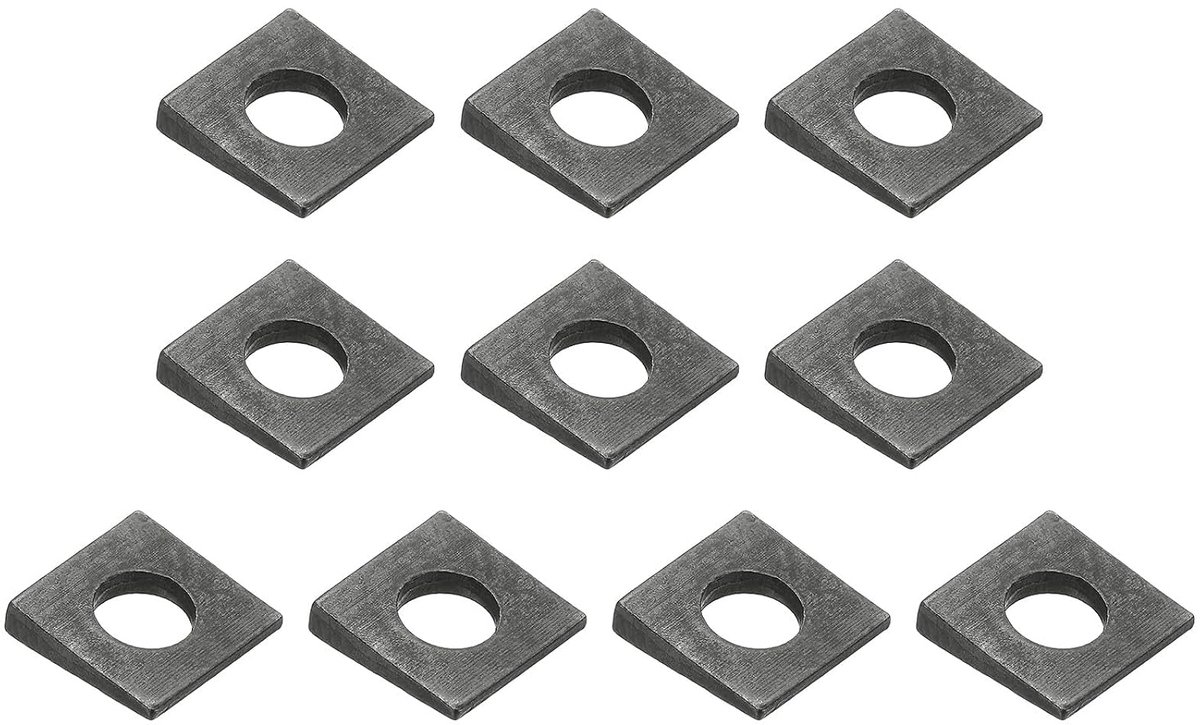 Vierkante sluitringen, M12 x 28 mm, vierkante afgeschuinde sluitringen, lagerdragerplaat, plat, afstandhouders voor 12 mm schroeven, fixeermoer, zwart