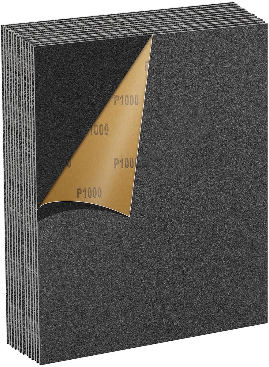 Schuurpapierset met korrel 1000, 12 stuks, 23 x 28 cm, schuurpapier voor het polijsten van droge en vochtige oppervlakken voor auto's, metaal, muren, houten meubels