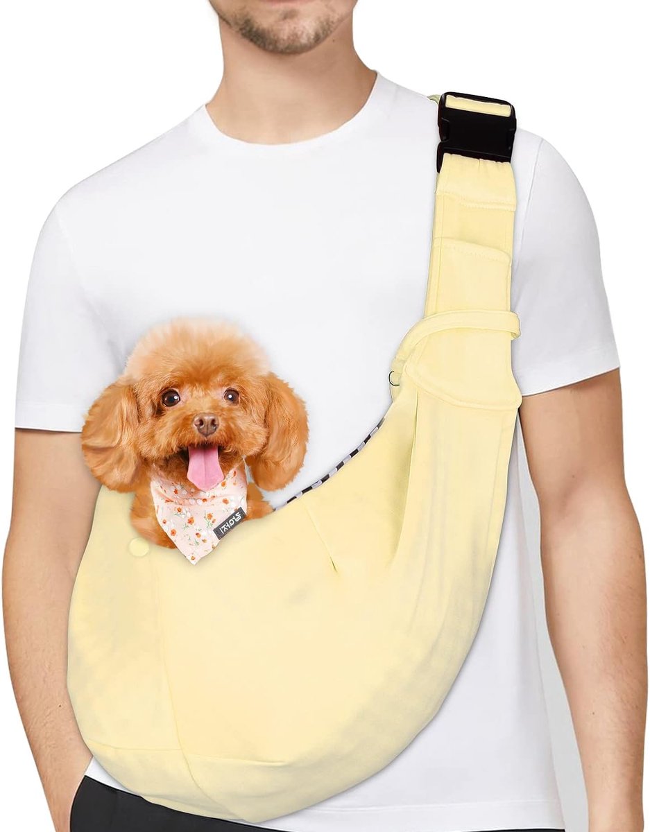 Omkeerbare honden- en kattendraagzak, kleine hondendrager, verstelbare hondendraagzak, handsfree crossbodydrager met kraaghaak voor hond/kat/konijn tot 4,99 kg (Beige)