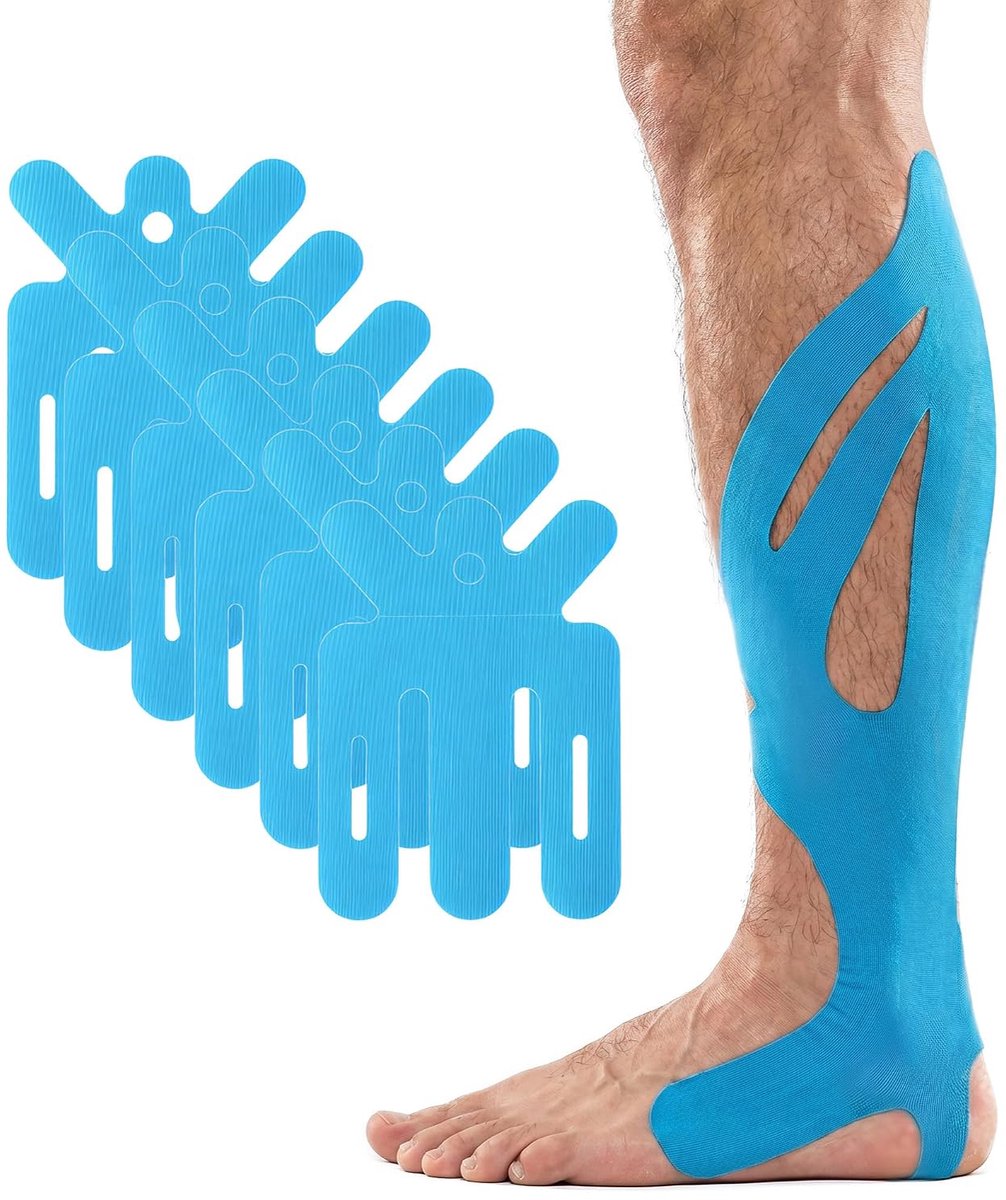 Precut Kinesiotapes Achillespees, 6 stuks, spierbandage, voorgesneden, voor kuiten en achillespees, elastische spierbandage voor drukontlasting