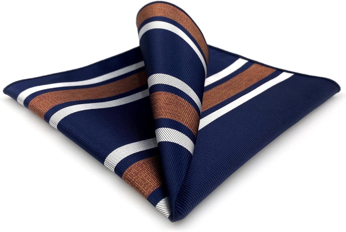 SHLAX&WING Pochetten voor mannen gestreepte strepen relatiegeschenk blauw bruin, XL