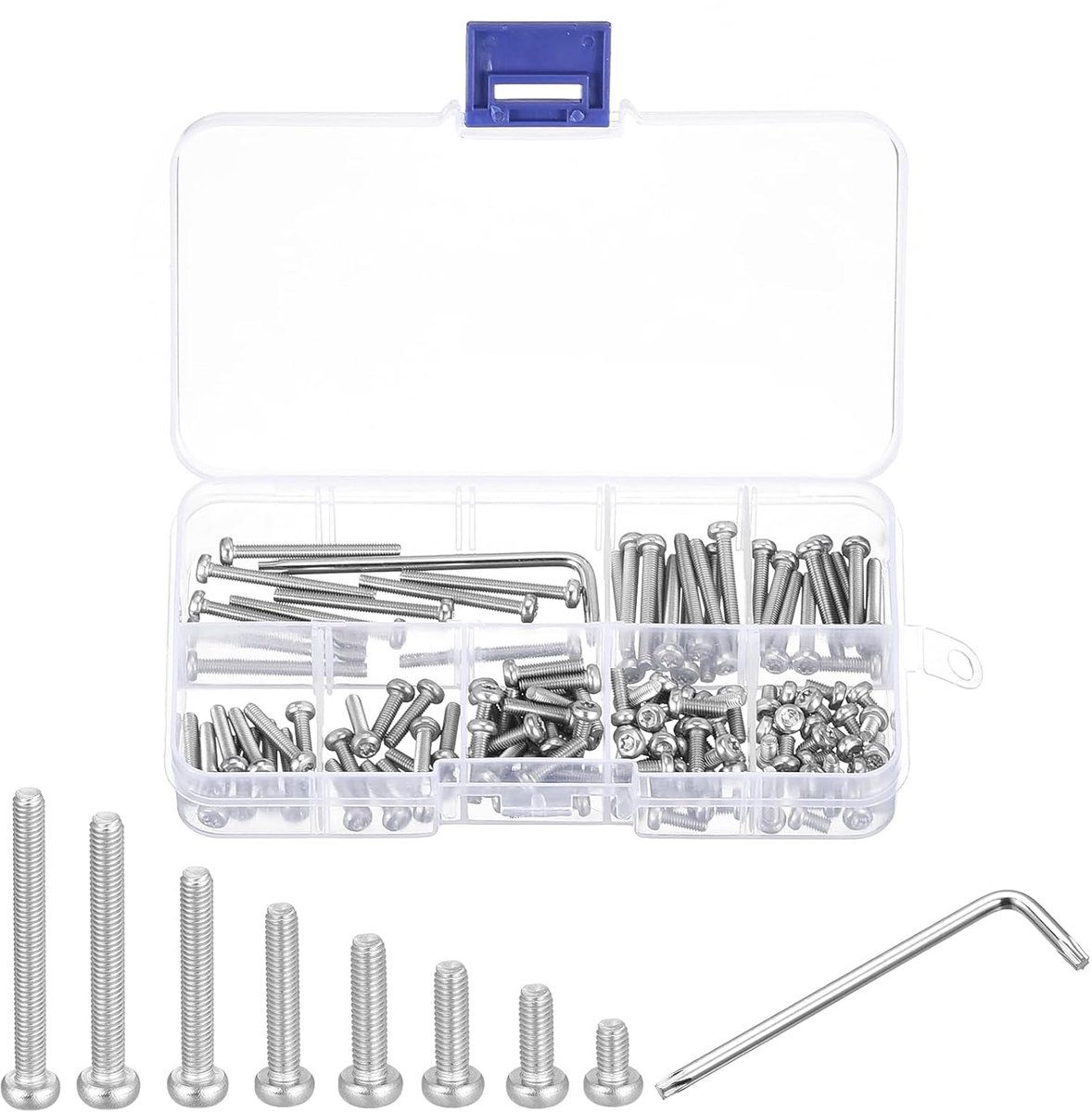 Veiligheidsset Torx M3, (M3x5/8/10/12/16/20/25/30 mm) 125 stuks roestvrij staal 304 manipulatiebestendige lenskopschroeven, W T10 sleutelbouten