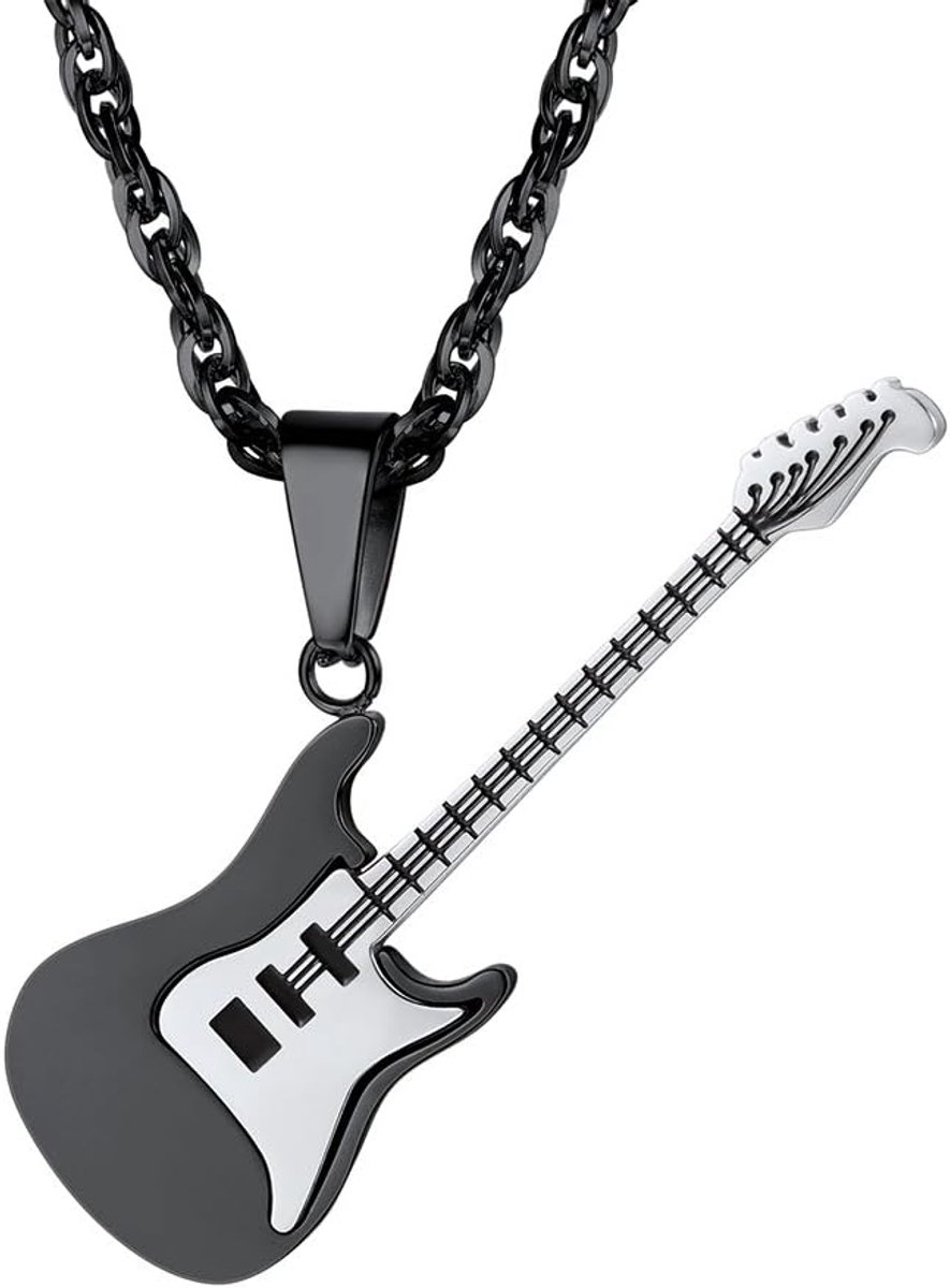 Dames Heren Unisex hanger, gitaar bedels halsketting 3mm breed Singapore ketting voor muziek liefhebbers roestvrij staal/18k verguld/zwart geplateerd metaal, Metaal, Edelsteen