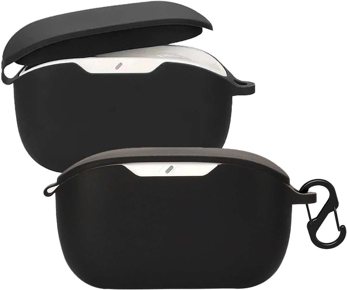 Case voor JBL Wave Buds 2, siliconen beschermhoes met karabijnhaak, ultradunne schokbestendige hoes met volledige bescherming, beschermhoes accessoire voor JBL Wave Buds 2, zwart