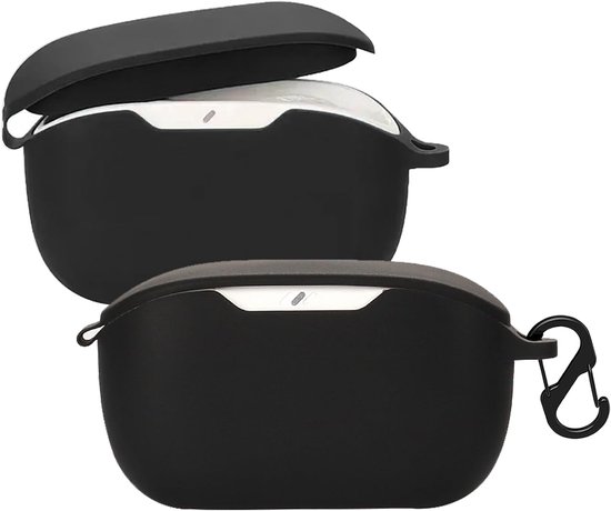 Case voor JBL Wave Buds 2, siliconen beschermhoes met karabijnhaak, ultradunne schokbestendige hoes met volledige bescherming, beschermhoes accessoire voor JBL Wave Buds 2, zwart