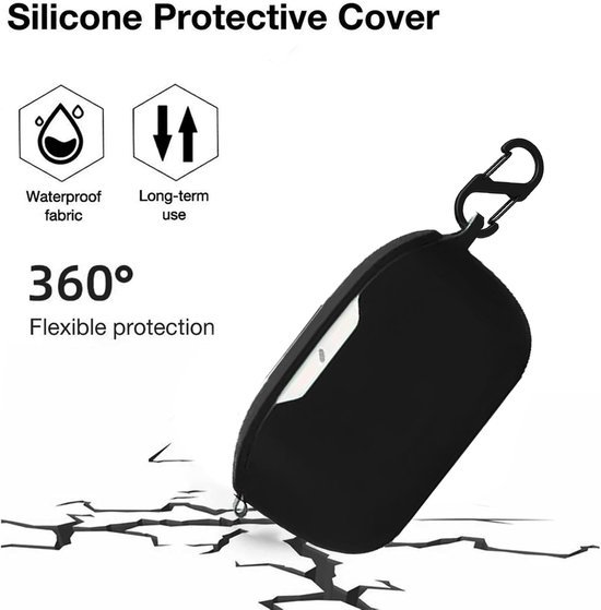 Case voor JBL Wave Buds 2, siliconen beschermhoes met karabijnhaak, ultradunne schokbestendige hoes met volledige bescherming, beschermhoes accessoire voor JBL Wave Buds 2, zwart — afbeelding 4