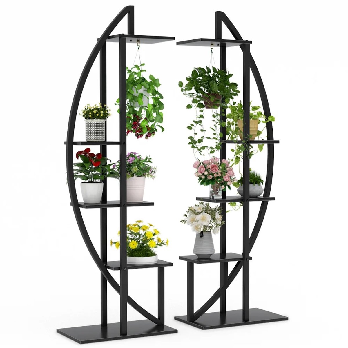 Archi Plantenrek Set van 2 – Plantenrek - 5 Etages – Metalen Bloemenstandaard – Multifunctionele Displaykast – Zwart – 160 x 50 x 30 cm