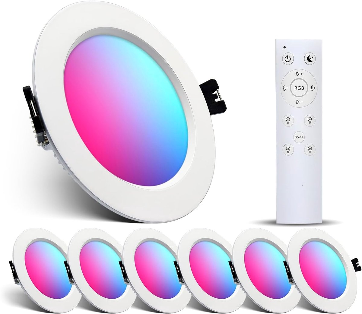 Inbouwspot 230V RGBW,Dimbare APP Bluetooth inbouwspots warm en koel witte kleurverandering, 2700K-6000K, set van 6, 10W, aluminium, LED downlight voor badkamer woonkamer IP44