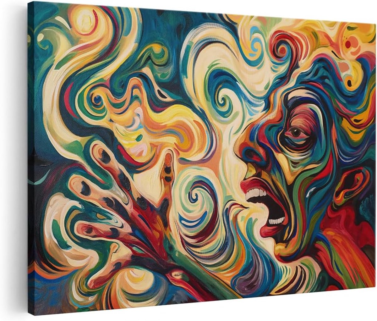 Canvas schilderij De Schreeuw - 30x20 cm - Abstract kunstwerk - Kleurrijke wanddecoratie - SnelShoppen