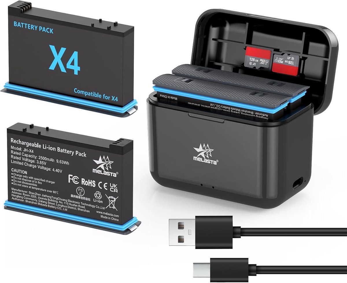 Actiecamera batterij 2500mAh - 2-pack vervangbatterijen - met oplader - krachtige prestaties voor Insta360 X4 - ShopVlot