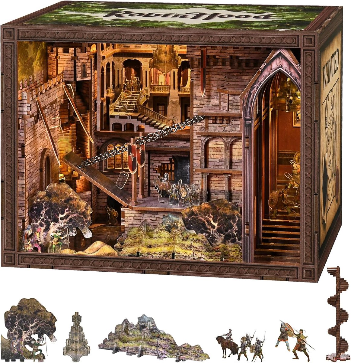 Miniatuur Boekenkast Kit - 3D Houten Puzzel - Robin Hood Thema - Creëer je eigen leeshoek - ShopVlot
