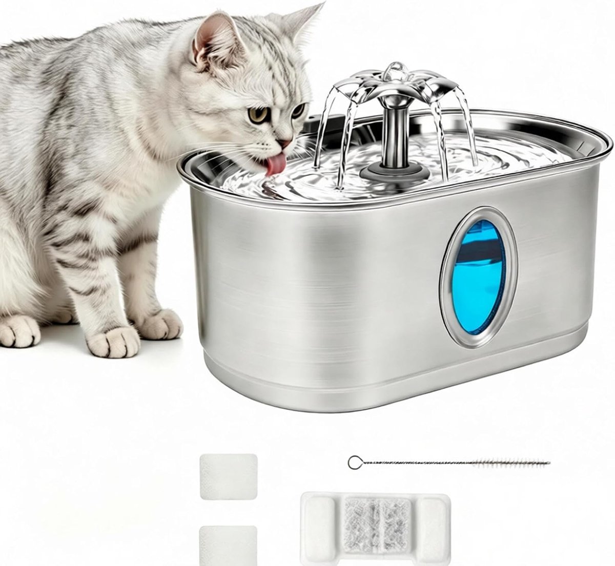 Kattenwaterfontein 3,2 l - Roestvrij staal - Stille werking - Hygiënisch drinkwater - ShopVlot