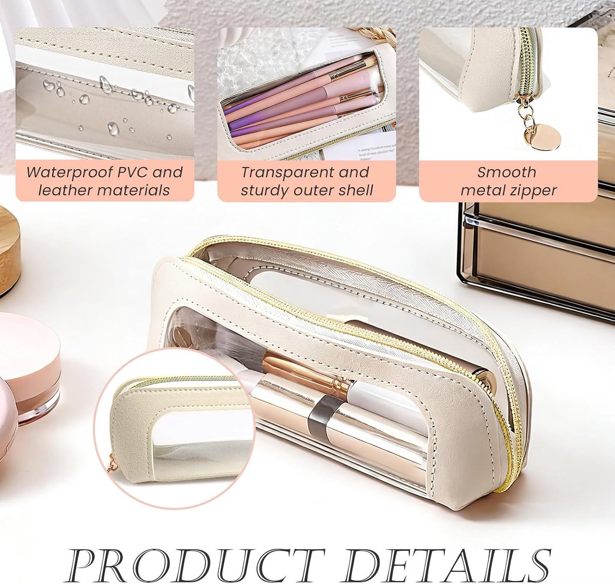 Make-upborstel organizer 3-pack - transparante reiskoffer - waterdicht zakje - praktische organisatie voor cosmetica - ShopVlot