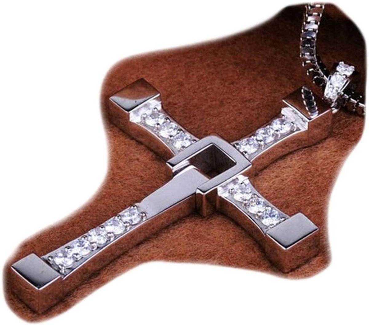 Halsketting XXL 60cm - RVS met kruis - Strass diamanten - Perfect voor elke gelegenheid - ShopVlot