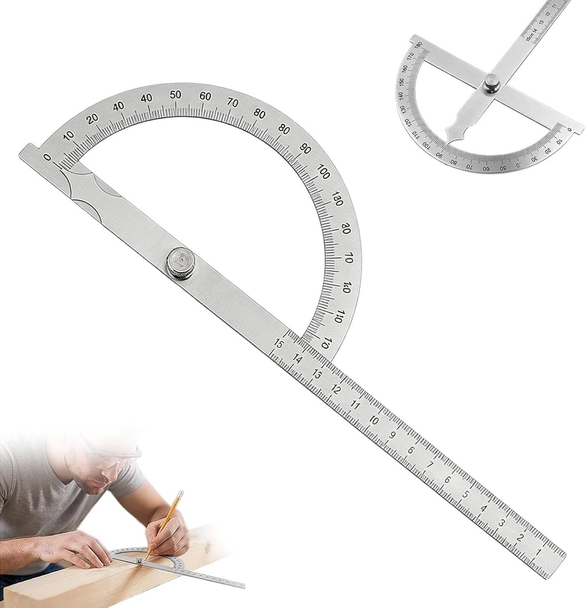 Goniometer hoekgradenboog - roestvrij staal - draagbaar en glad oppervlak - ideaal voor houtbewerking - ShopVlot