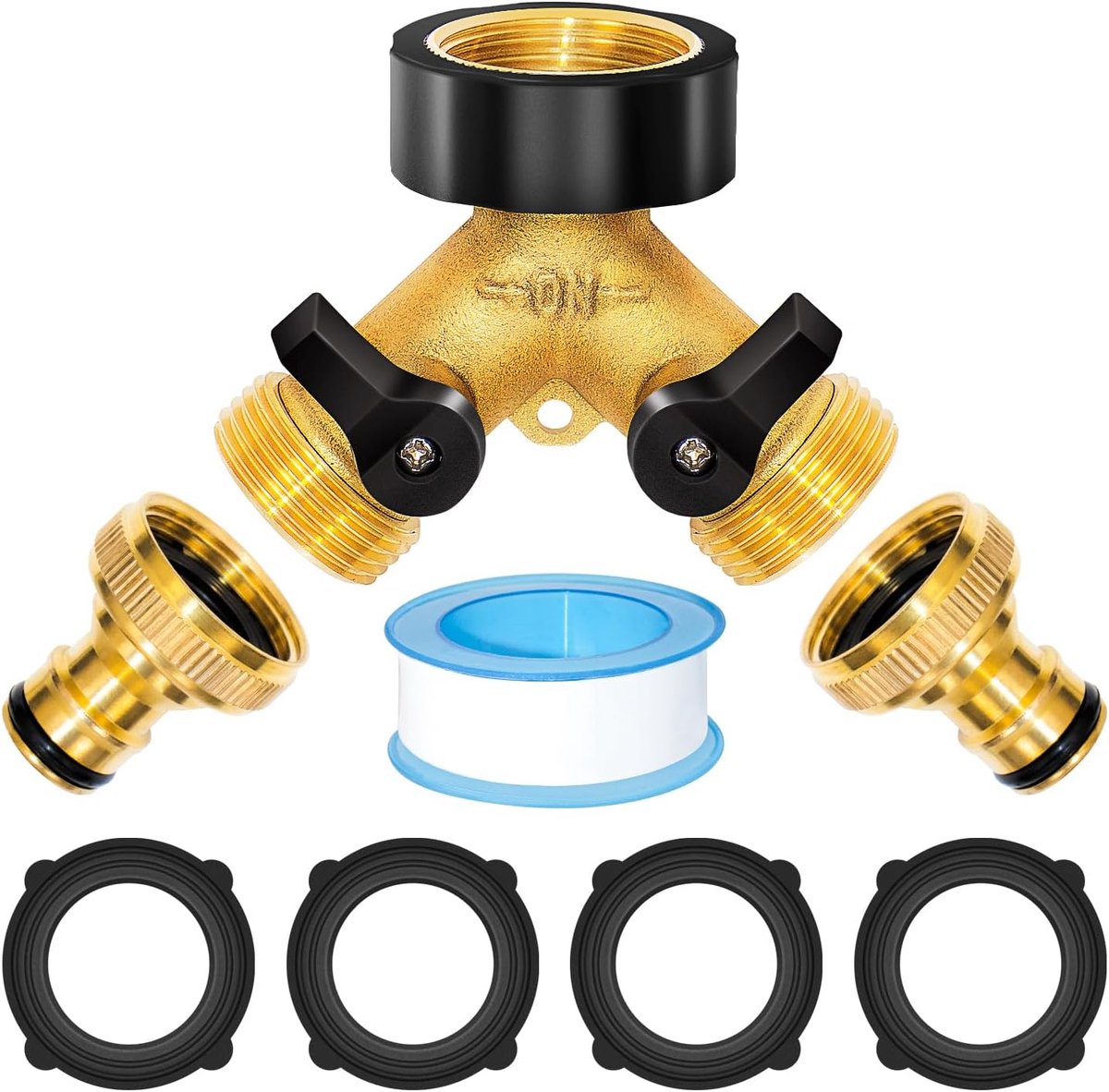 2-weg waterverdeler 3/4 inch - messing - met aparte schakelaar - ideaal voor wasmachine en tuin - ShopVlot