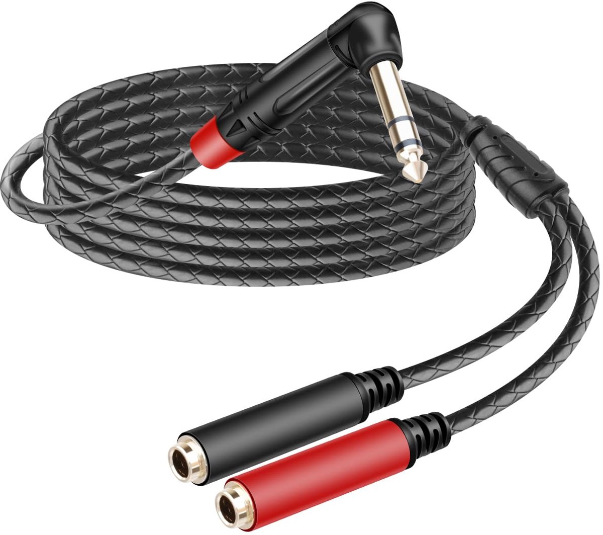 1/4 inch TRS stereo Y splitterkabel - 90 graden - 6.35mm dual channel plug naar jack - ShopVlot