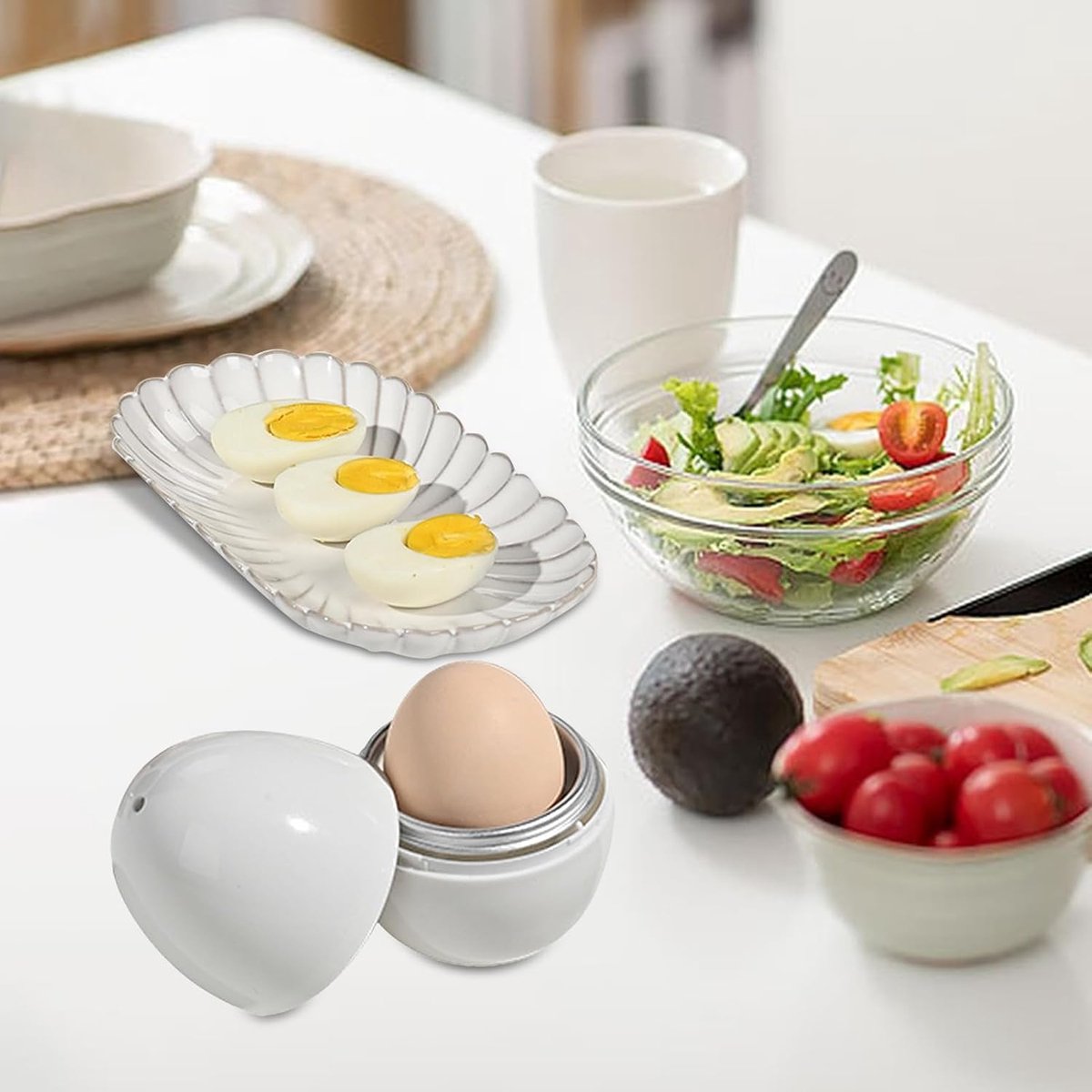 Magnetron Eierkoker - Eier Pocheerder Keukendamper - Snel Eieren Koken - Intelligent Ventilatiesysteem - 1 Ei - Wit