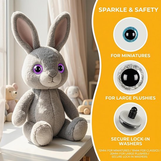 20 Stuks Glinsterende Veiligheidsoogjes voor Amigurumi 12mm/18mm/30mm - Glitter 3D Kunststof Ogen met Onderlegplaatje voor Gehaakte Dieren, Poppen, Knuffels, Teddyberen en DIY Knutselprojecten — afbeelding 2