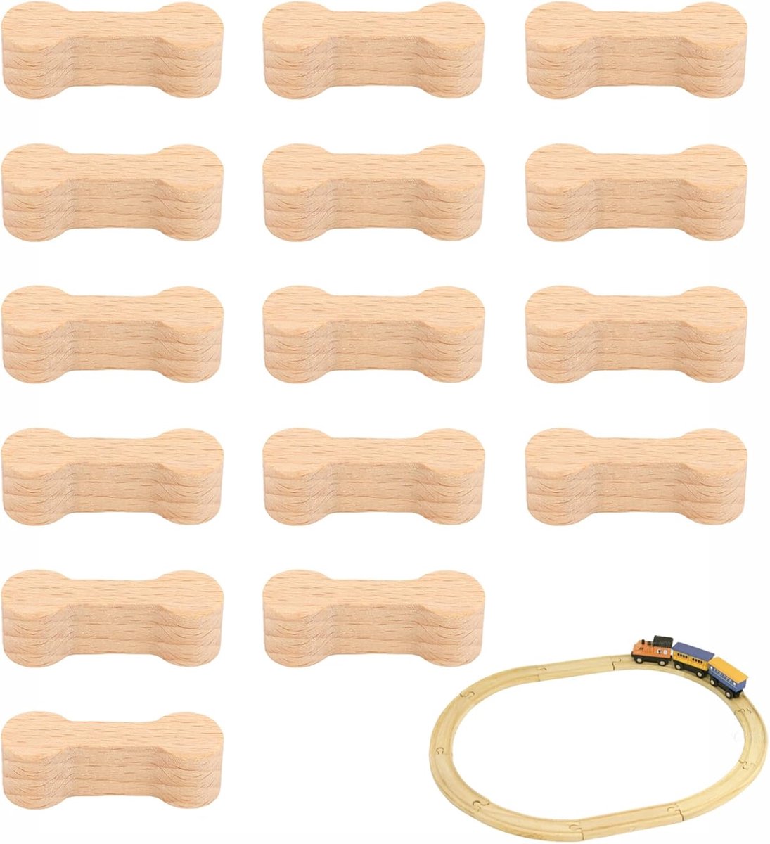 15 stuks Houten treinbaan accessoires, houten verbindingsstukken voor railindelingen, modulaire uitbreidingsdelen voor structuurverbinding, herbruikbaar voor opbouw, aanpassing en presentatie