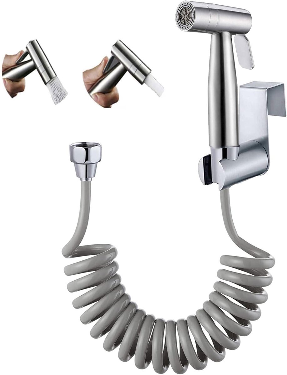 Bidet Roestvrijstalen handdouche, badkamer, met veerslang, wandhouderset, close-stool, krukpan, waterbloem, vloerreinigingsdoek, luier voor badkamerhygiëne