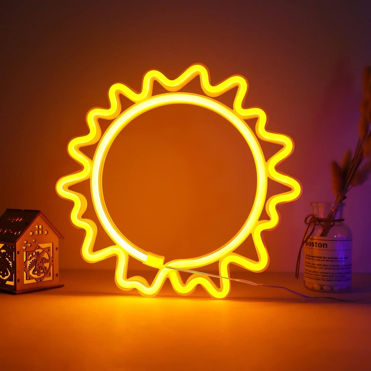 Sun Neon Light Neon Wandleuchten LED Neonlichter Warm Whiteneon Zeichen Sonnenlampe LED-Zeichen Kunstdekor Light Nette Sonne Neon Nachtlicht Batterie/USB operierte Neonlicht Sun Signs LED Ne