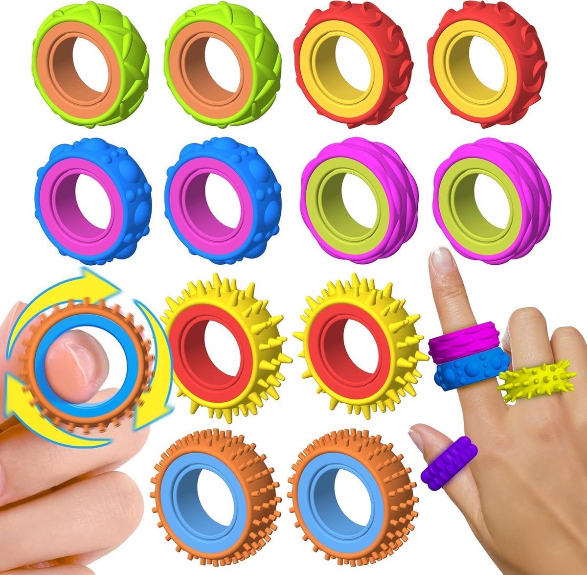 12 stuks Fidget Toys anti-stress ring, anti-stress ring voor kinderen, sensorisch fidget-speelgoed, speelgoed van siliconen om stress te verlichten, fidget-ring voor klaslokaal, school