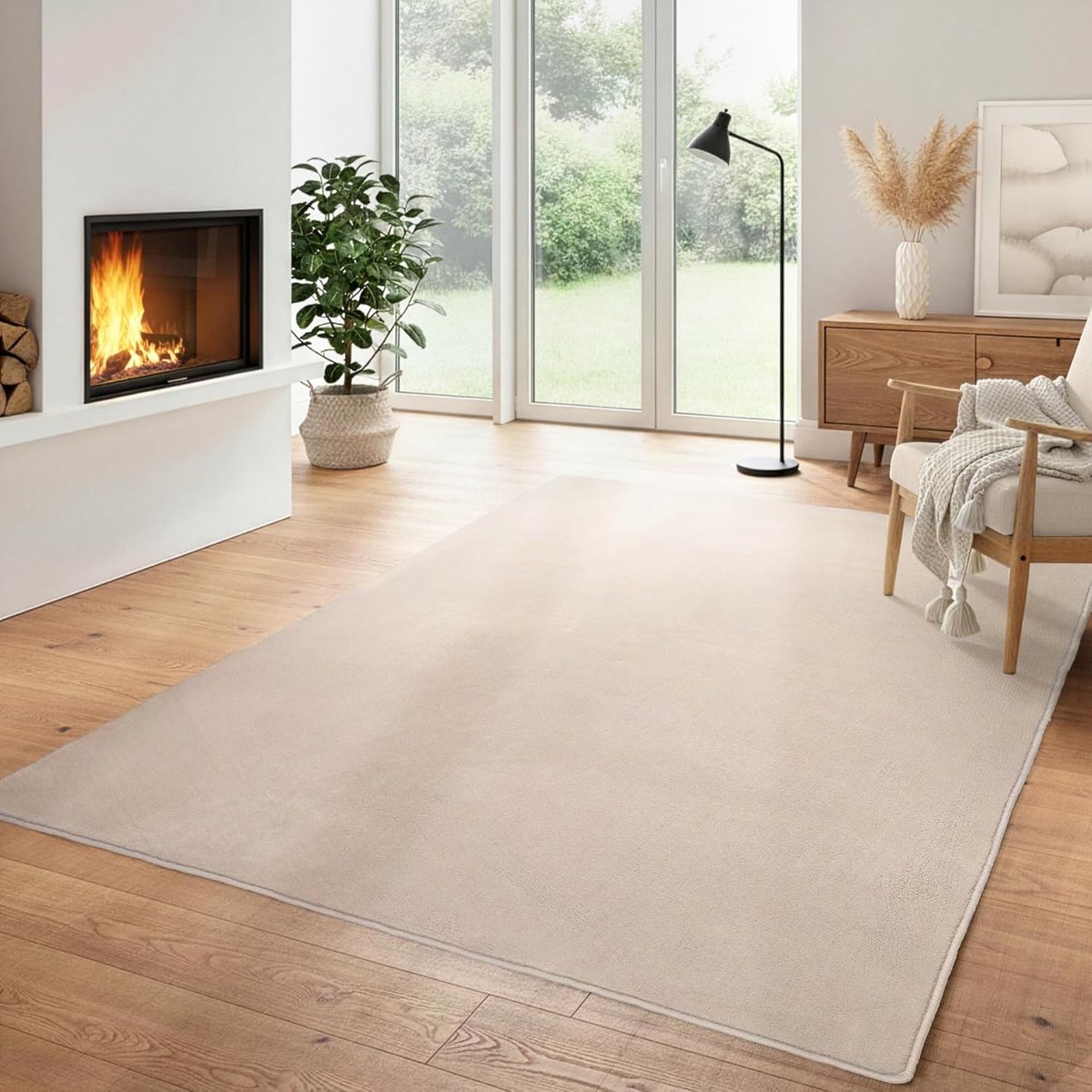 Tapijt in effen kleur, met onderkant, wasbaar en zacht, Kleur: Creme, Maat: 120 x 170 cm