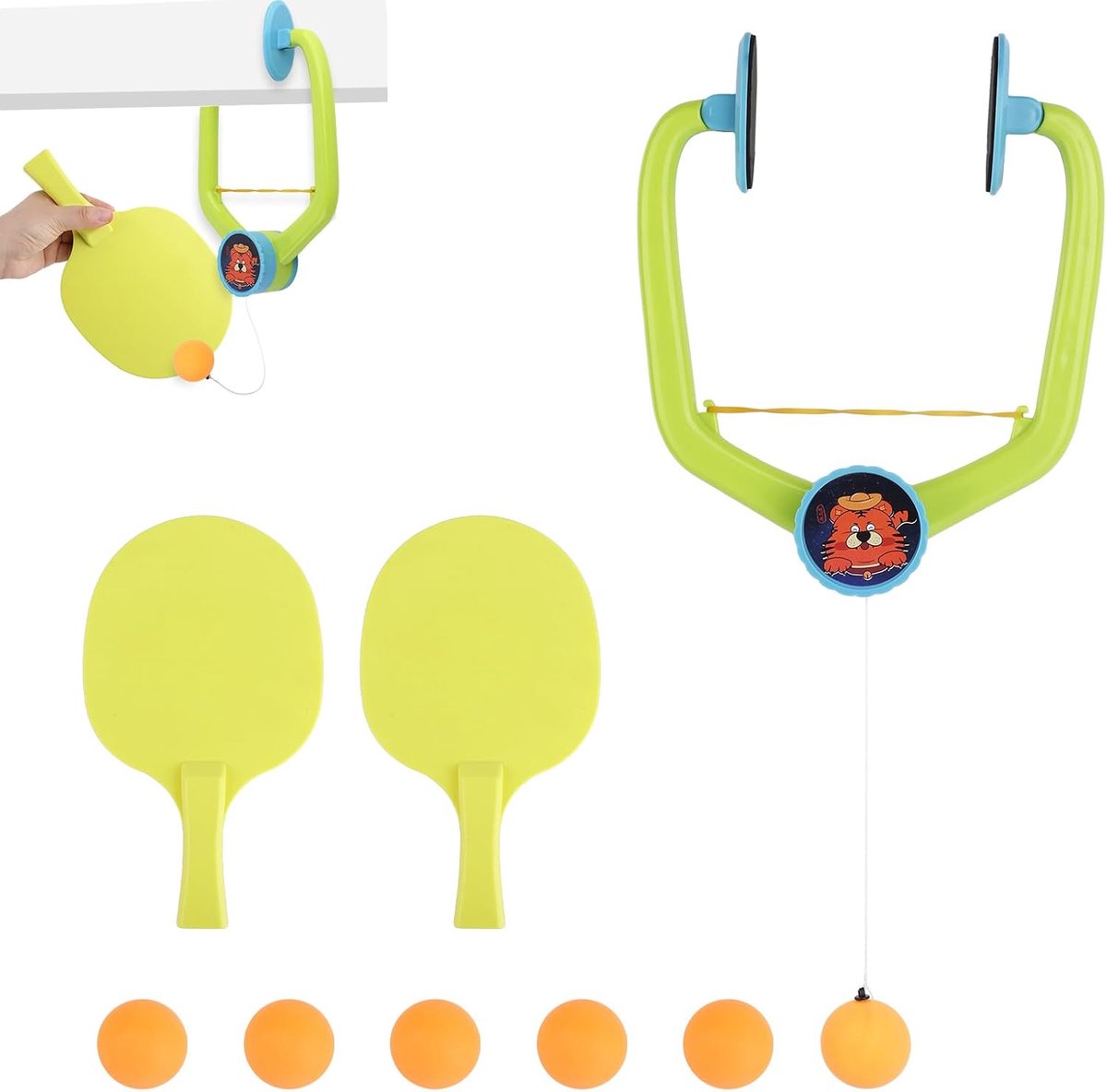 Deur Pingpong Spel Set, Hangende Tafeltennis Trainer met 2 Rackets & 6 Ballen Draagbaar Verstelbaar Pingpong Deurspel voor Kinderen Volwassenen Binnen Thuis Kantoor