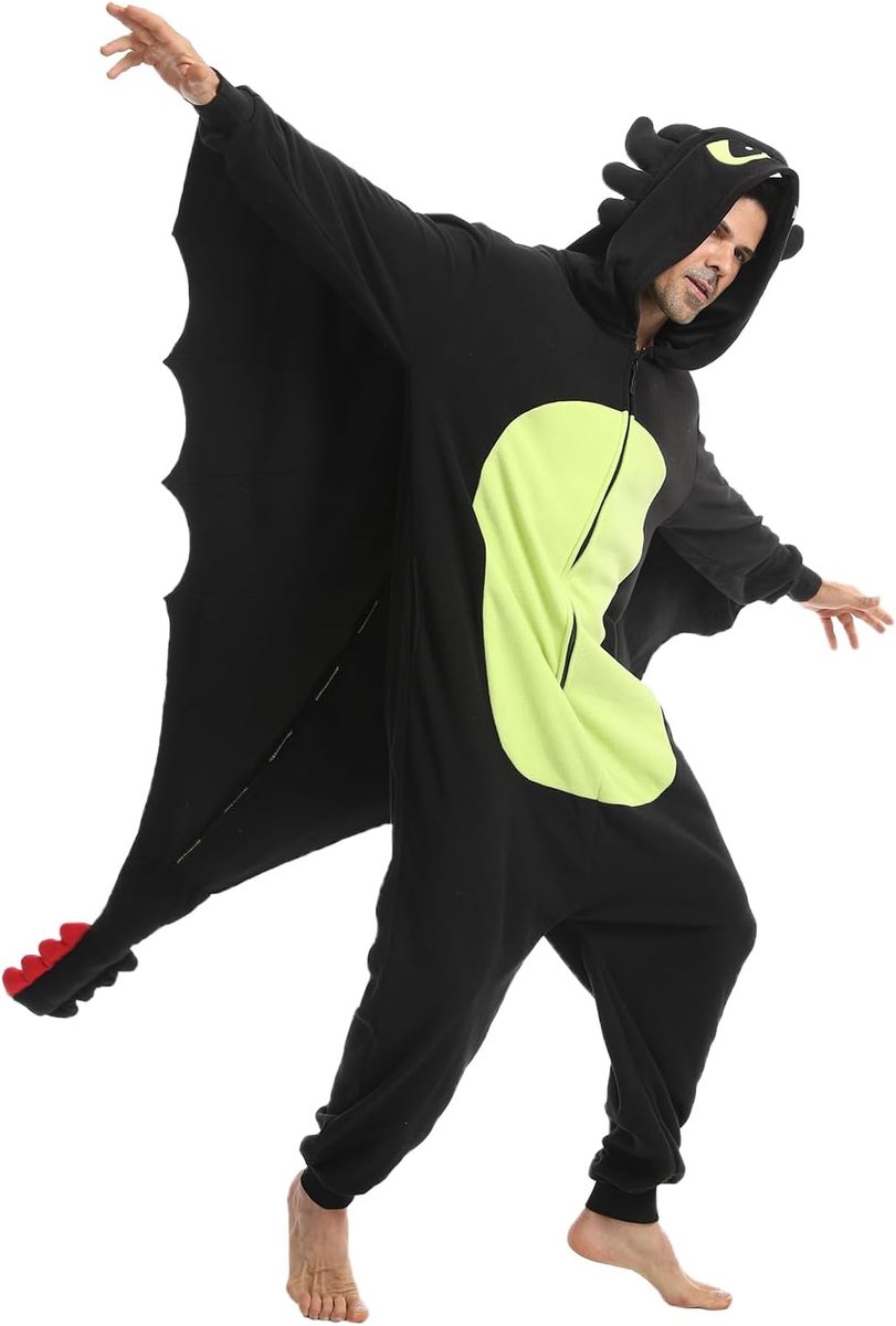 Dieren-drakenpyjama voor volwassenen, uniseks, met ritssluiting, capuchon, cosplay-overall