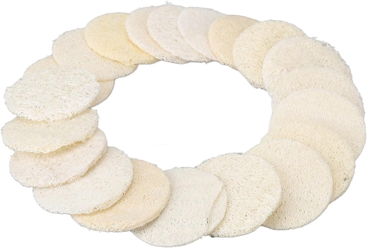Luffa-spons, 20 stuks peeling- en gezichtsreiniging, natuurlijke exfoliërende pads voor lichaamsverzorging, badkamer, spa, douche en make-up verwijdering, veelzijdig gebruik