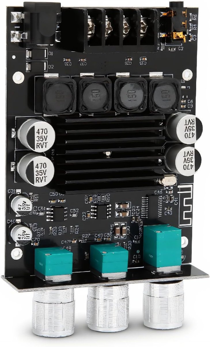 Bluetooth 5.0 Versterkerkaart, 2x100W Dual Channel Hifi Subwoofer Audio AMP, Digitale Eindversterkermodule met treble- en Basregeling AUX en BT